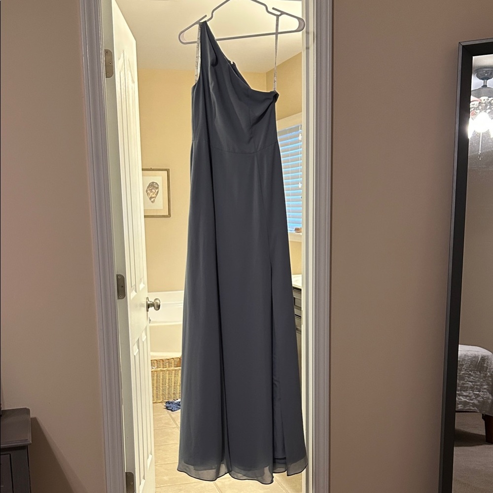 David's Bridal One-Shoulder Light Blue Dress